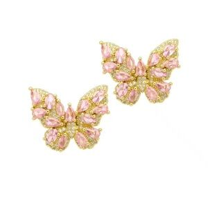 NEW gold and pink gemstone butterfly earrings